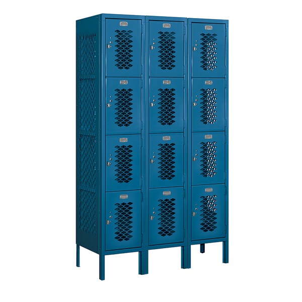 4 Tier Vented Locker, 36"Wx66"Hx15"D, 12 Door, Blue, Unassembled
